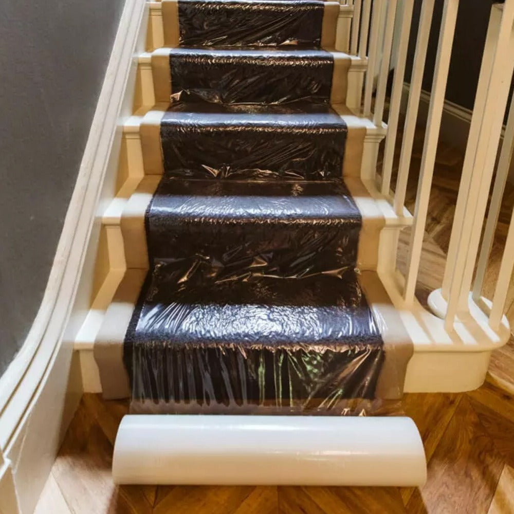 Clear Self-Adhesive Carpet Protector Film Roll 60cm x 100m PE Scratch Dust Resistant Easy Apply Remove for Carpet Stairs Corridors Hallways