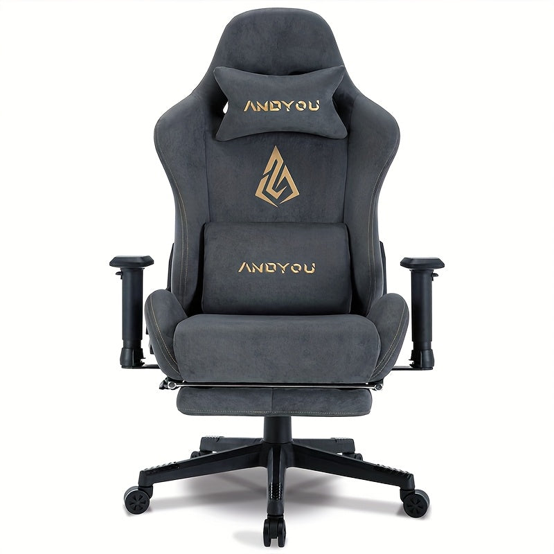 ANDYOU Gaming Chair, Breathable Office Chair, High Quality Fabric Soft Like Faux Fur. Ergonomic PC Chair, Adjustable Swivel Work Chairs with Footrest