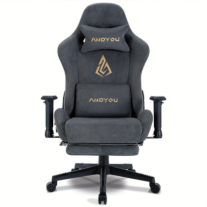 ANDYOU Gaming Chair, Breathable Office Chair, High Quality Fabric Soft Like Faux Fur. Ergonomic PC Chair, Adjustable Swivel Work Chairs with Footrest