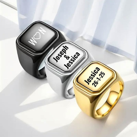 Custom Engraved Stainless Steel Ring, Personalized Engraving of Words, Letters, Names, Date, The Perfect Gift for Loved Ones on Valentine'S Day And Christmas, Graduation Season, Mother'S Day, Father'S Day