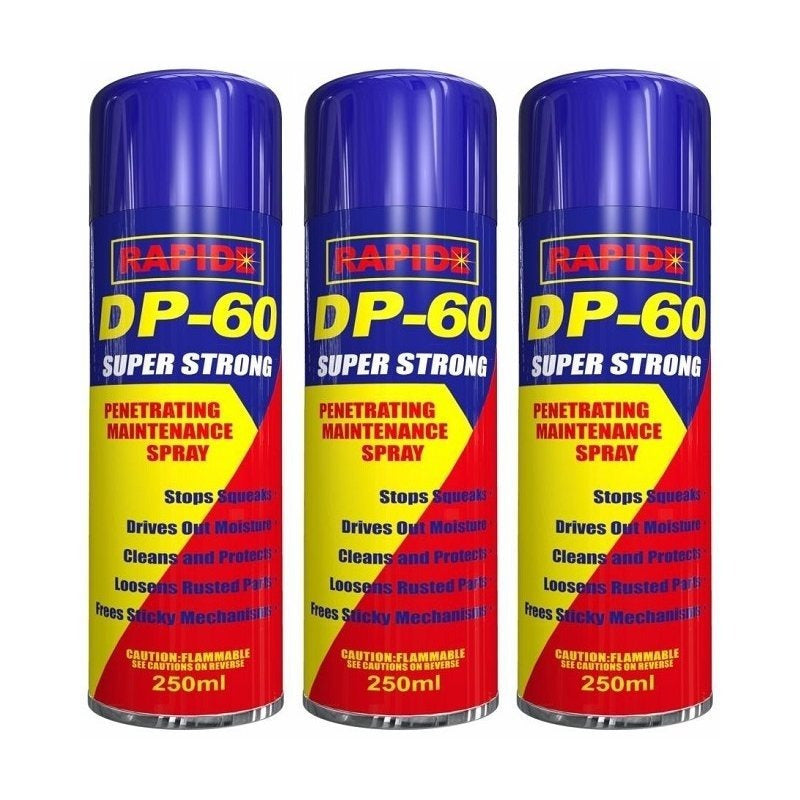 3x Rapide DP60 Multi-Purpose Maintenance Liquid 250ml – Lubrication, Protection & General Mechanical Care for Tools, Hinges & Moving Parts