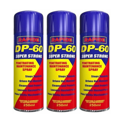 3x Rapide DP60 Multi-Purpose Maintenance Liquid 250ml – Lubrication, Protection & General Mechanical Care for Tools, Hinges & Moving Parts