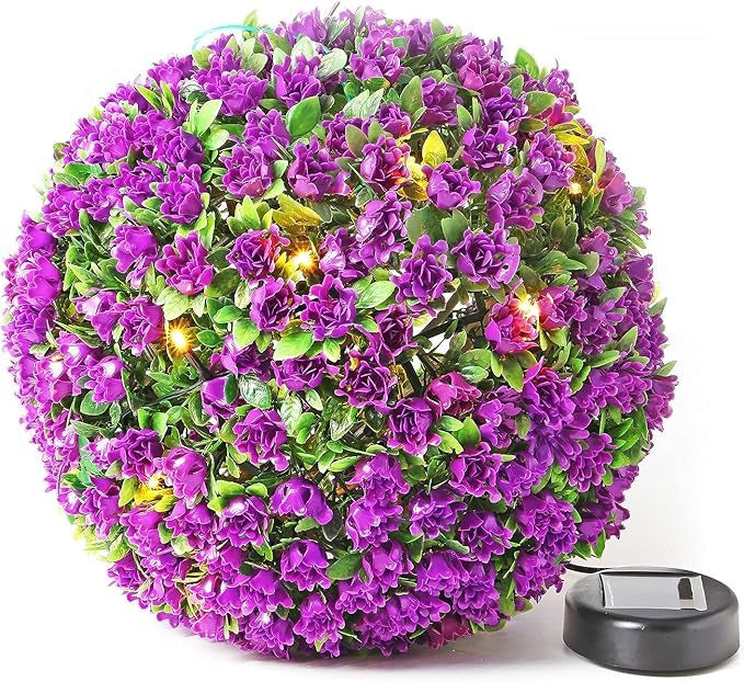 Solalite® 1Pack/4Pack Solar Topiary Balls – 28cm Round Artificial Ball Plants Outdoor with 20 Solar Led Lights, Garden Hanging Balls Sphere Decorative For Wedding, Christmas, Backyard, Balcony, Garden Decor