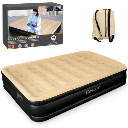 Double Inflatable Air Mattress, Air Bed with Built-in Electric Pump, Double Blow Up Mattress in 3 Mins Self-Inflation, Flocked Surface Guest Airbed for Home Portable Camping