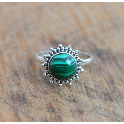 925 Sterling Silver Natural Opal / Labradorite /Moonstone/Labradorite/Amethyst /Turquoise/Chalcedony/Tigers Eye Round Flower Ring