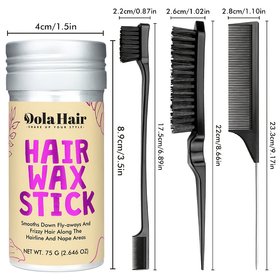 Slick Back Hair Brush, Wax Stick For Hair 4Pcs, Non-Greasy Hair Wax Stick For Flyaways & Wigs Hair Tamer Styling, Teasing Brush For Loose Hair, Rat Tail Combs For Separation, Edge Brush For Finishing, Hair Wax Stick