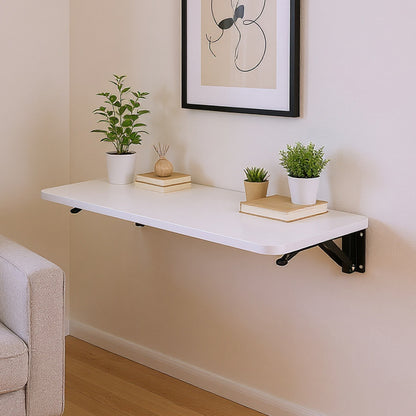 Folding Wall-Mounted Laptop Desk, Space-Saving Study and Reading Table, Metal Iron Frame Design, Durable and Sturdy Wall Desk for Home or Office, Black/White, 52x24cm / 65x24cm / 75x24cm
