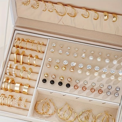 [For Vacation, Dates] 108pcs Set of Simple, Rhinestone, and Metal Geometric Design Stud Earrings, Women's Hoop Earrings, for Vacation, Dates, and Daily Wear. No Box Included
