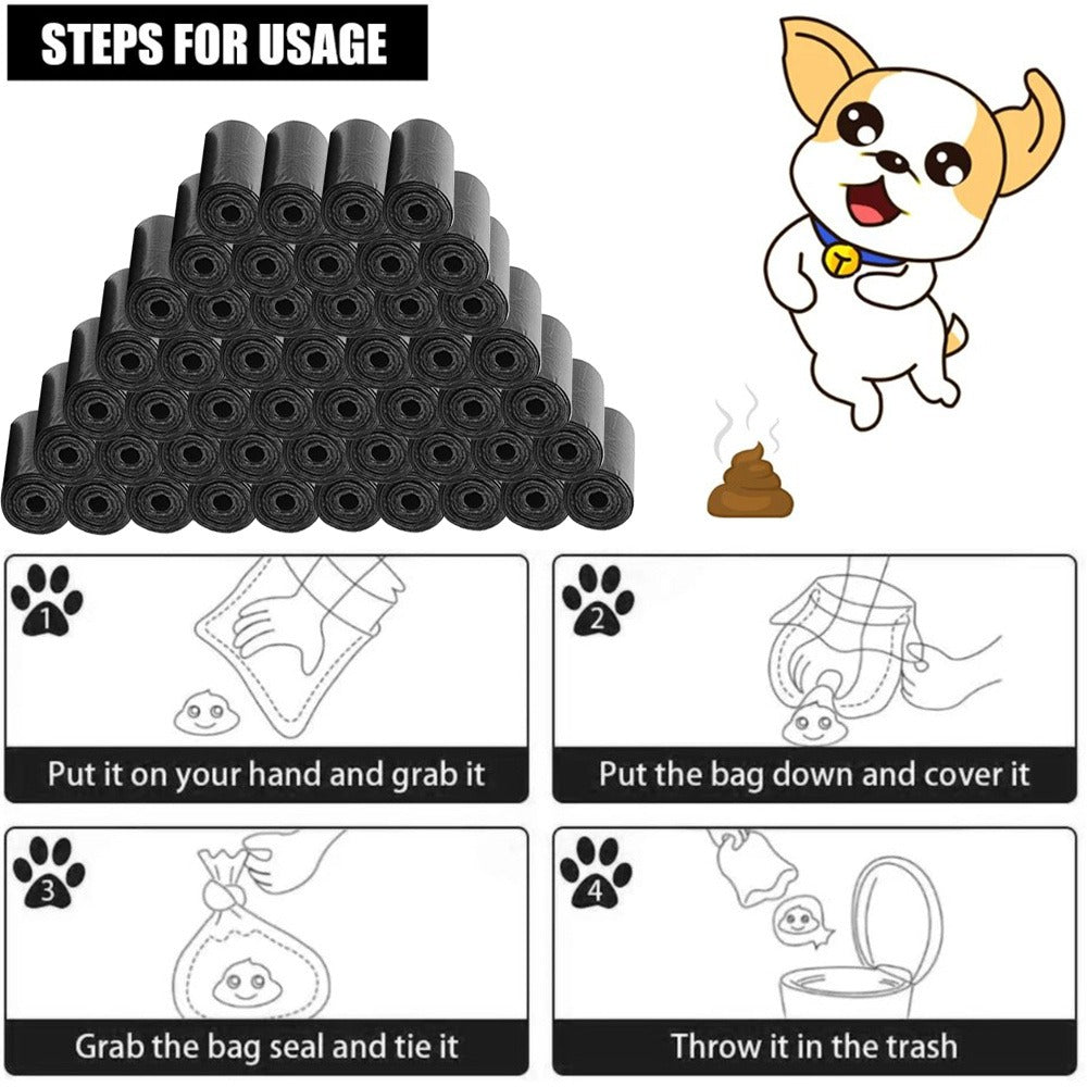 Dog Poop Bags 1200 Bags 60 Rolls with Dispenser – Leak-Proof Thickened Pet Waste Bags, Easy-Open, Black, 30x22cm