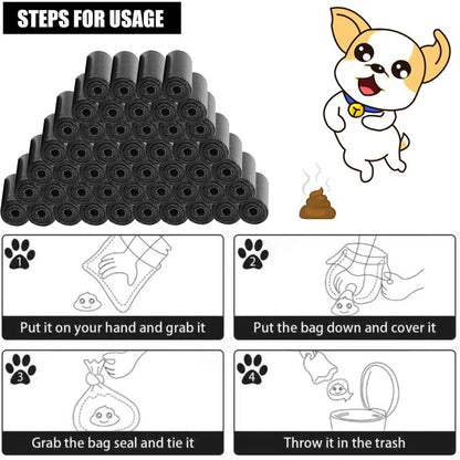 Dog Poop Bags 1200 Bags 60 Rolls with Dispenser – Leak-Proof Thickened Pet Waste Bags, Easy-Open, Black, 30x22cm