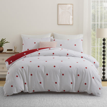 3pcs Polka Dot Printed Reversible Duvet Cover Set - with Pillowcases Soft & Breathable Microfiber, Button Closer, Machine Washable, wrinkle free & Durable – perfect for Bedroom, Guest Room All Sizes Available