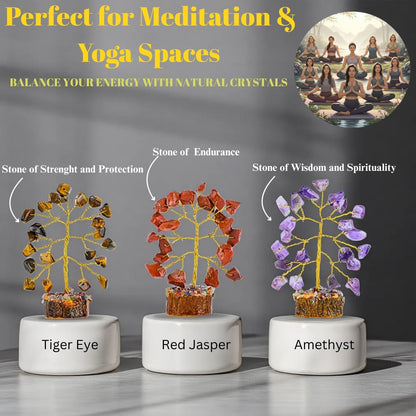 12pcs Crystal Tree Set Mini 7 Chakra Gemstone Trees Handmade Natural Stone Desk Decor Good Luck Gift for Women Home & Office Decoration