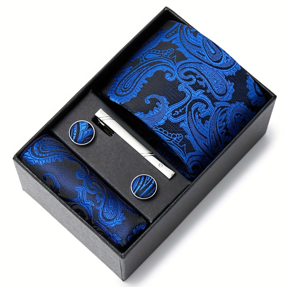 Men Men Black Paisley Tie Wedding Gift Box Tie Pocket Squares Set Necktie Box Suit Additions Fit Wedding