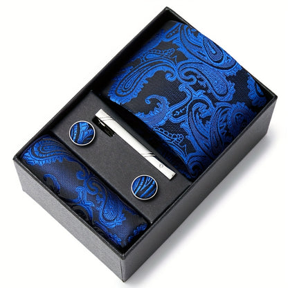 Men Men Black Paisley Tie Wedding Gift Box Tie Pocket Squares Set Necktie Box Suit Additions Fit Wedding