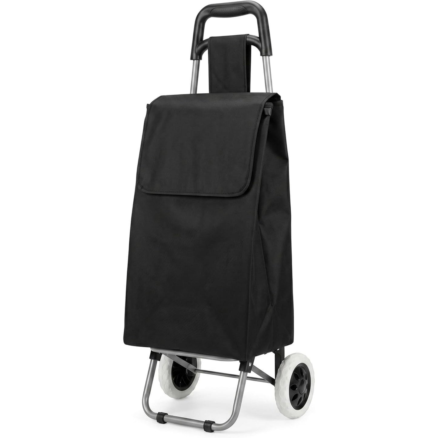 59L Folding Shopping Trolley on Wheels, Lightweight Foldable Grocery Cart with Large Waterproof Bag & Zipped Pocket for Grocery Shopping, Travel & Camping (Black)