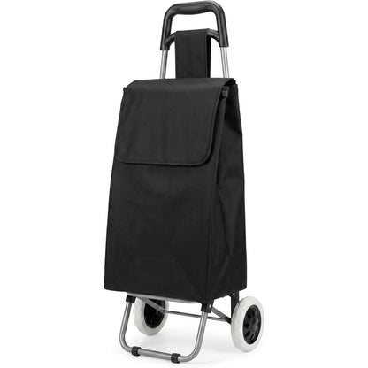 59L Folding Shopping Trolley on Wheels, Lightweight Foldable Grocery Cart with Large Waterproof Bag & Zipped Pocket for Grocery Shopping, Travel & Camping (Black)