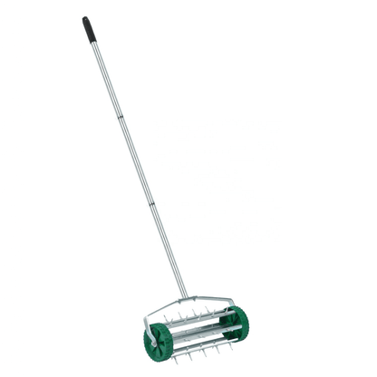 Manual Grass Spikes Roller, Garden Rolling Lawn Aerator with 3pcs Removable Metal Handle, Heavy Duty Outdoor Garden Lawn Tool, Green