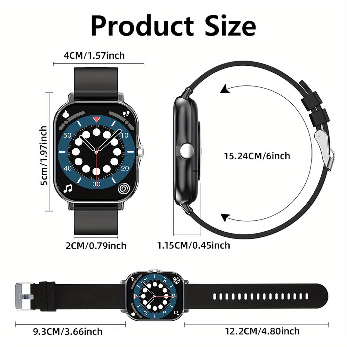 1.83-Inch Smart Watch - Unisex Fitness Tracker - Wireless Calling, Music Play, Weather Forecast - Call Alerts, App Notifications, Versatile Watch Faces - Perfect Gift for Labor Day, Back to School & Christmas - Stylish Sporty Design