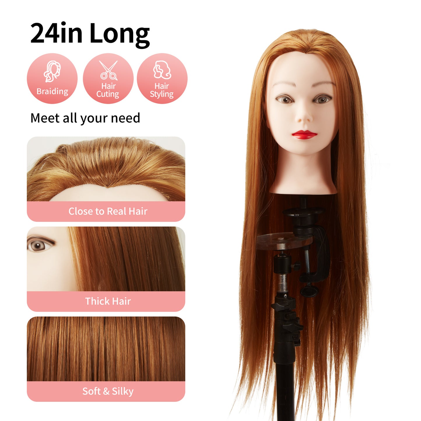 24"/28" Hairdressing Styling Mannequin Doll Salon Training Hair Clamp Professional