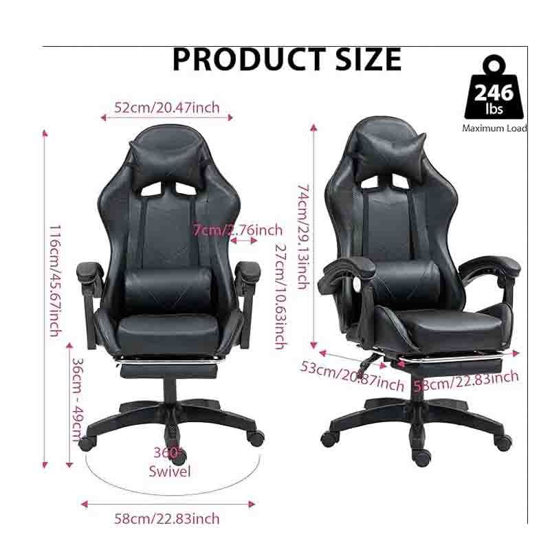Gaming Chair Footrest Office Massage Computer Recliner Swivel Cushion High Back Support Lumbar Support