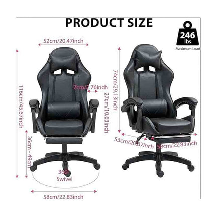 Gaming Chair Footrest Office Massage Computer Recliner Swivel Cushion High Back Support Lumbar Support