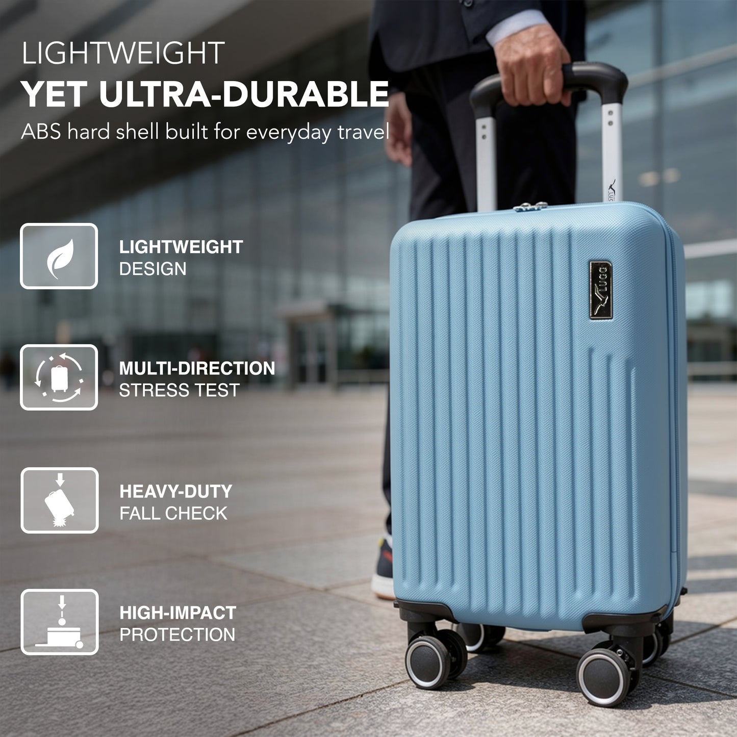 LUGG - Vacay 40cm Suitcase - 40x30x20cm without wheels - Ryanair Compatible - Underseat Size - Hard Shell ABS with Smooth 360° Wheels & Removable Wheels