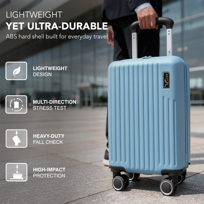 LUGG - Vacay 40cm Suitcase - 40x30x20cm without wheels - Ryanair Compatible - Underseat Size - Hard Shell ABS with Smooth 360° Wheels & Removable Wheels