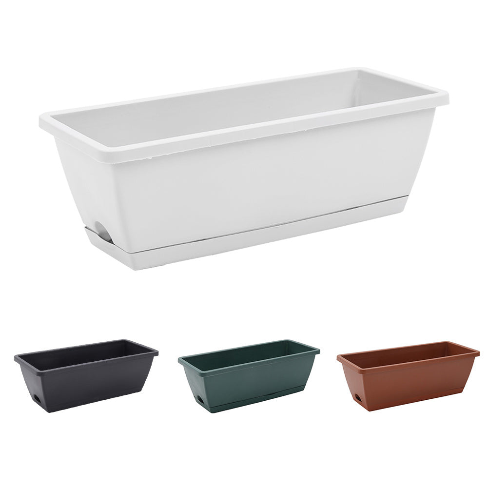 Balcony Vegetable Planter Box Set of 5 – Long Strip Plastic Window Box with Drainage & Tray, 2 Sizes, 4 Colours, for Herbs, Flowers & Succulents, Windowsill & Patio UK