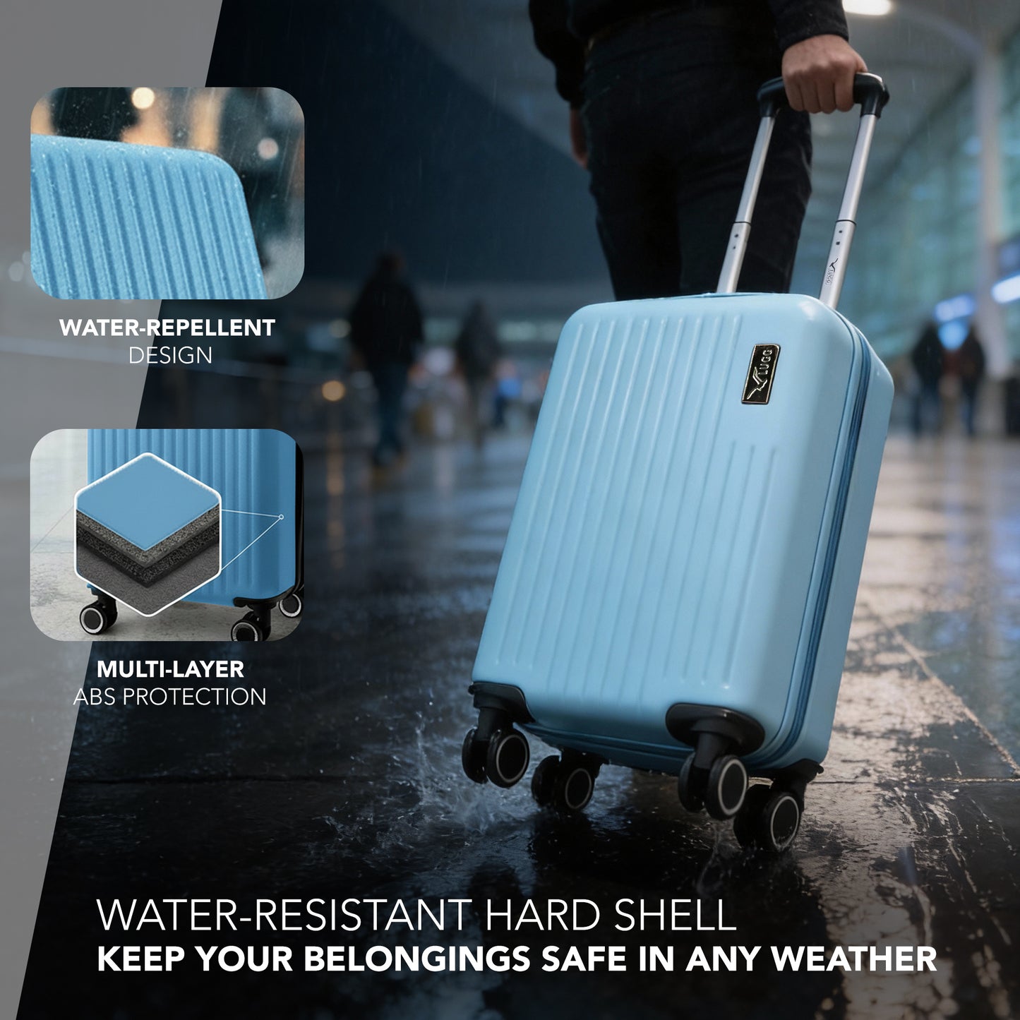 LUGG - Vacay 40cm Suitcase - 40x30x20cm without wheels - Ryanair Compatible - Underseat Size - Hard Shell ABS with Smooth 360° Wheels & Removable Wheels