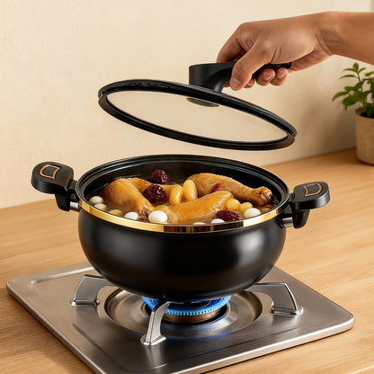 Large Capacity 8L Stew Pot with Lock Lid, Stock Pot for Braising, Soups, Stews, and Bread Baking, Induction Compatible, Oven & Stovetop Safe Kitchen Serving Essential