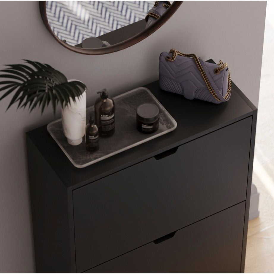 Shoe Cabinet 2-Drawer, Shoe Cabinet 2-Drawer Storage with Cut-out Handles Shoe Rack Organizer 3-4 Pairs of Shoes, Entryway Hallway Furniture