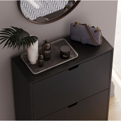 Shoe Cabinet 2-Drawer, Shoe Cabinet 2-Drawer Storage with Cut-out Handles Shoe Rack Organizer 3-4 Pairs of Shoes, Entryway Hallway Furniture