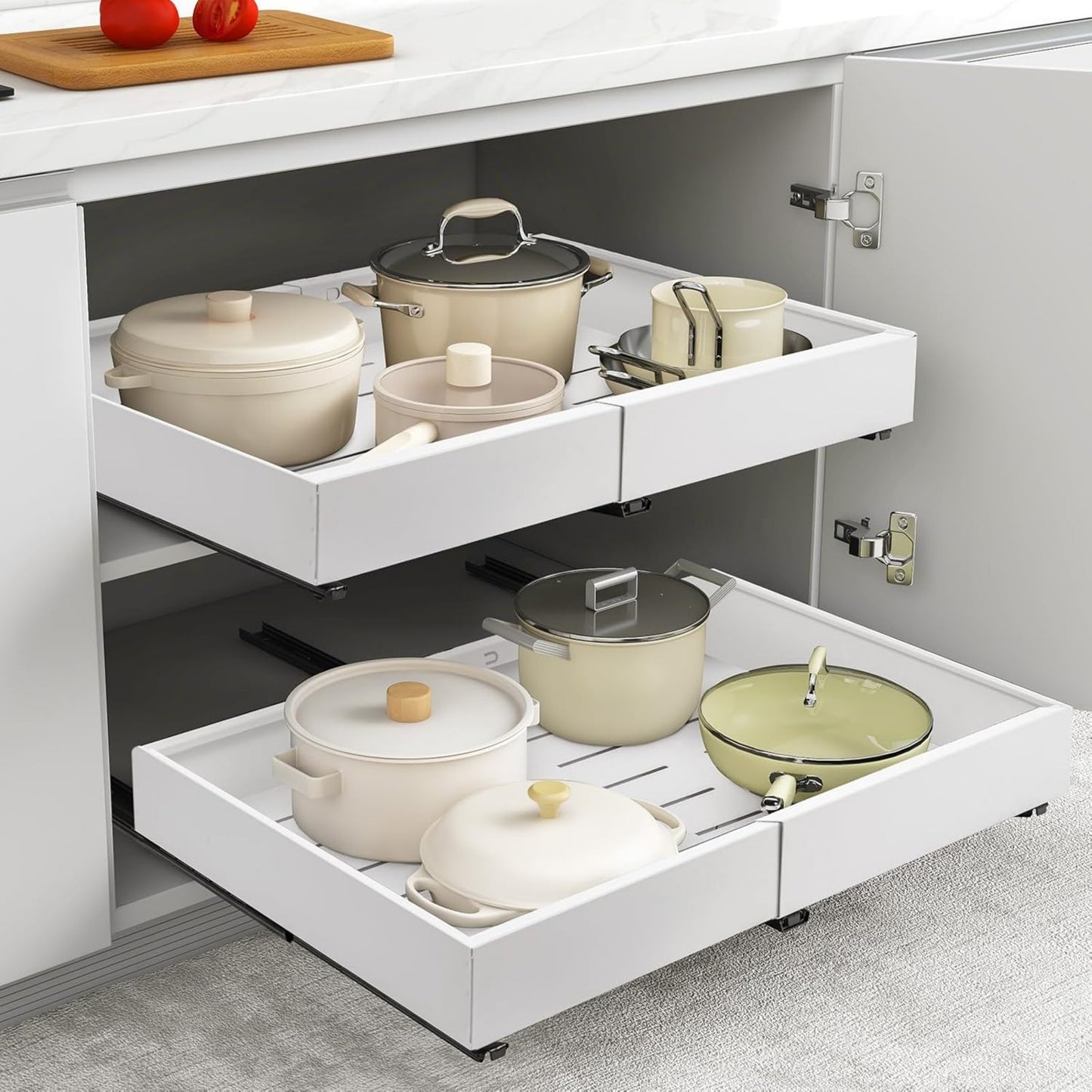 Pull Out Cabinet Organizer, Adjustable Expandable Slide Out Drawer, Roll-Out Sliding Drawer Organiser Shelf for Kitchen & Bathroom Storage,Easy Installation with Adhesive Film