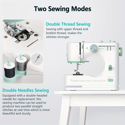 Mini Sewing Machine for Beginners 42-Piece Kit | Portable with Extension Table, 12 Stitch Patterns, Dual Speed, Foot Pedal & Light | Kids & Adults Sewing Machine