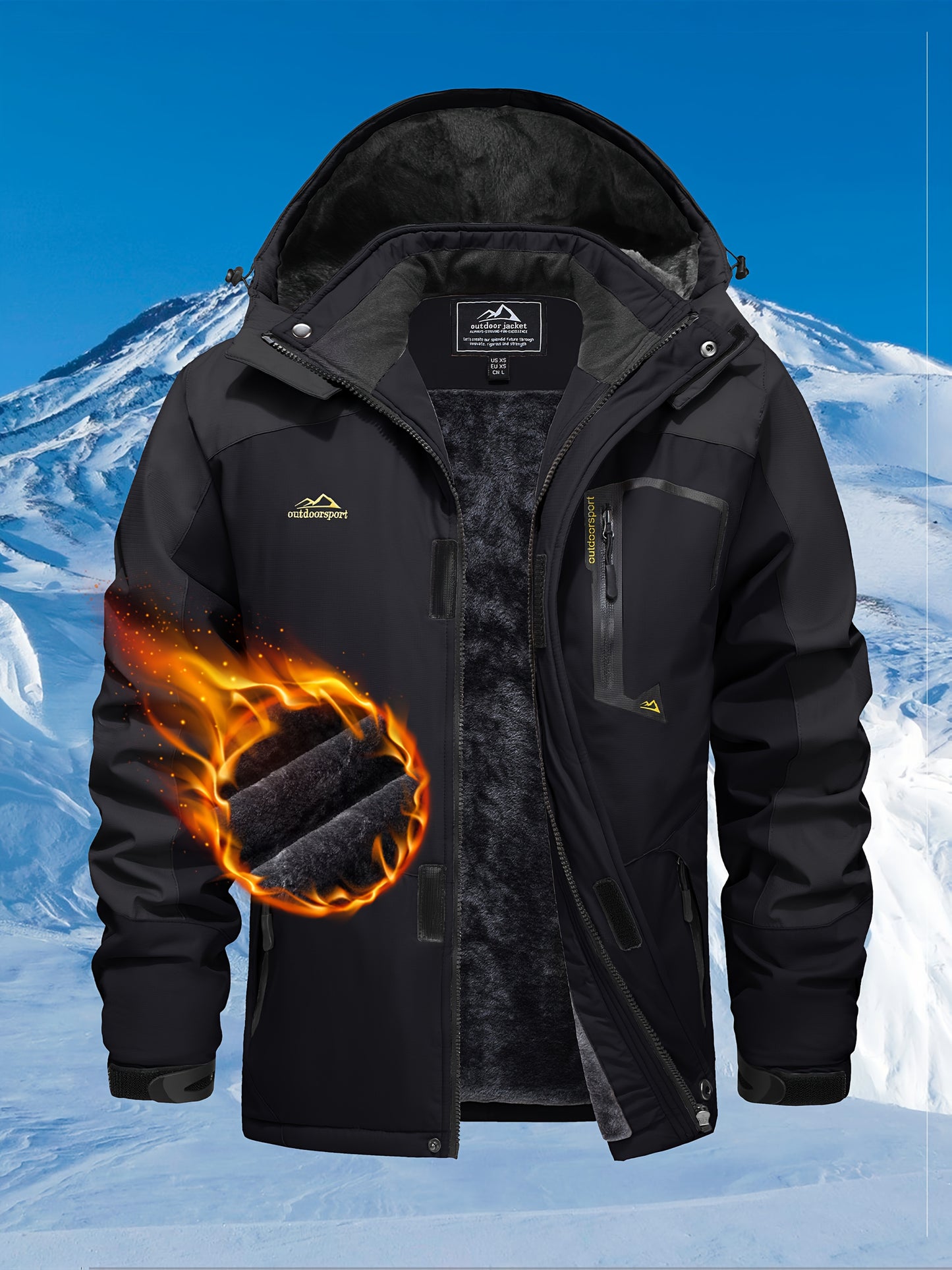 Men'S Ski Jacket Winter Warm Fleece Lined Coats Outdoor Snowboard Thermal Hiking Parka Chest Pockets Hooded Jogging Camping Fishing Climbing Casual Windbreaker