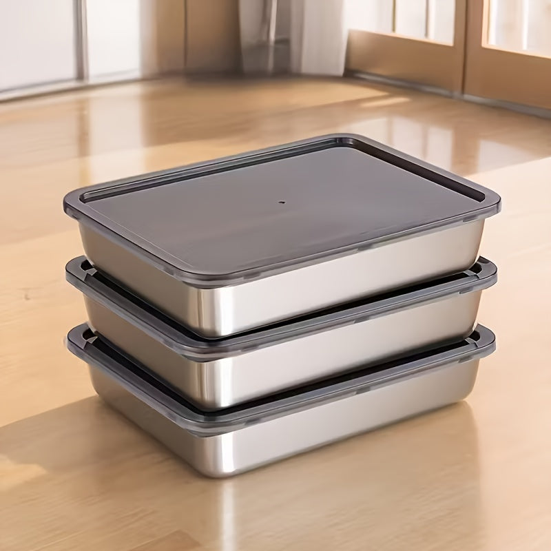 6/3pcs Stainless Steel Food Storage Containers Leak-Proof, Stackable, Space-Saving - Heavy-Duty Stainless Steel Construction, Airtight Lid for Freshness - Ideal for Meal Prep, Fruits, Meats, Veggies, Leftovers, Fridge, Freezer, Pantry
