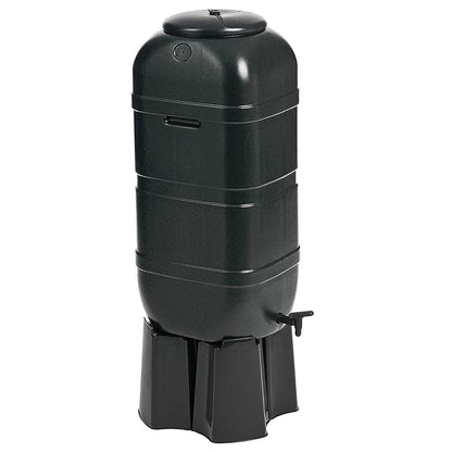 100 Litre Black Slimline Water Butt Rainwater Barrel With Stand, Kit & Diverter