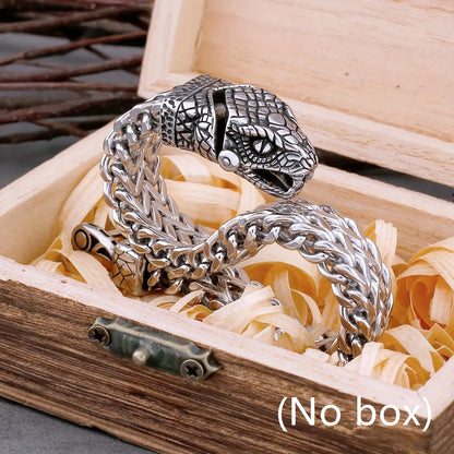 Durable Stainless Steel Viking Snake Head Bracelet for Men - Fade-Resistant, Punk Rock Style with Intricate Design, Ideal Gift, Never Fade, Dominant, Jewelry, Fashion