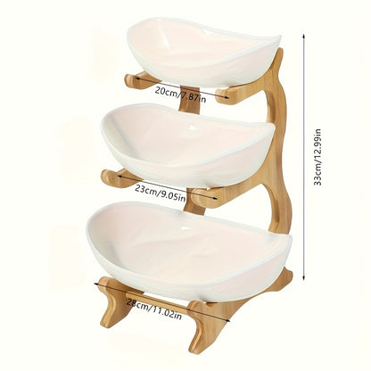 Wooden 3-Tier Fruit and Vegetable Basket with Wooden Legs - Versatile Kitchen Organizer for Fruits, Vegetables, and Iced Food - Perfect for Refrigerator Storage, Fruit Basket for Kitchen