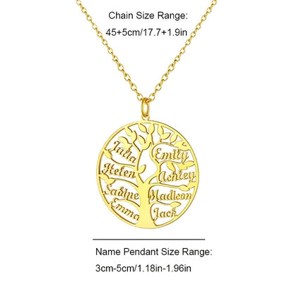 [Custom Tree of Life] 304L Stainless Steel Custom Tree of Life Necklace | Engraved with 1-8 Names | Family Name Jewelry Gift for Wives, Mothers, Grandmothers