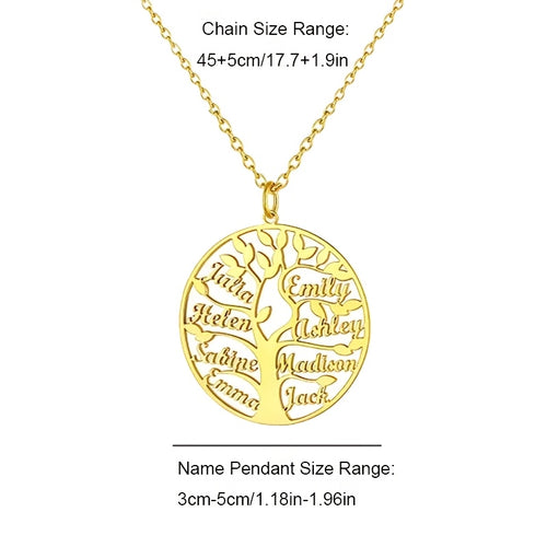 [Custom Tree of Life] 304L Stainless Steel Custom Tree of Life Necklace | Engraved with 1-8 Names | Family Name Jewelry Gift for Wives, Mothers, Grandmothers