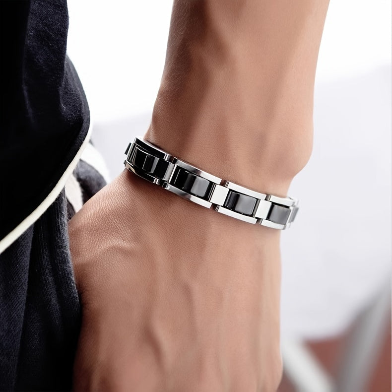 304 Stainless Steel Men's Bracelet, Black Electroplated Unique Design - Perfect Holiday Anniversary Gift for Father and Elders on Christmas. Includes Removal Tool; Suitable Also as a Women’s/Unisex Accessory, Christmas Present, Modern Jewelry, Stylish Bra