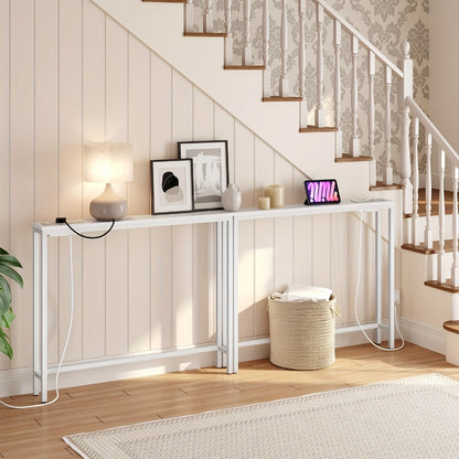 Console Table with Charging Station 100cm – Compact Narrow Hallway Table with USB Ports & Power Outlets, Slim Entryway Sofa Side Table for Small Spaces, Living Room & Bedroom, Rustic Brown