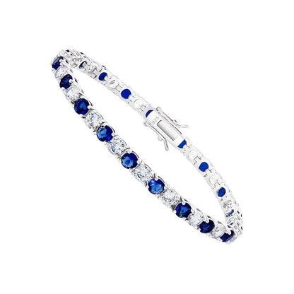 925 Sterling Silvery Fashion Elegant Blue Super Flash Zirconia Tennis Bracelet, Round Cut 5A Zirconia Tennis Bracelet, Suitable for Valentine'S Day, Wedding Anniversary, Christmas, Various Festivals, Special Occasions, Boutique Gift Box