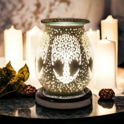 White Satin Tree Of Life Aroma Touch Lamp Wax Tart Warmer and Oil Burner Fragrance Diffuser
