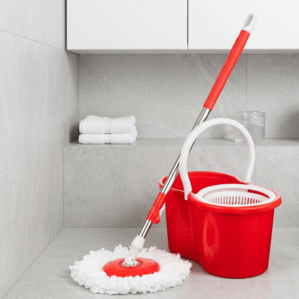 360° Spin Mop and Bucket Set with Wringer, Easy Wring Floor Cleaning Mop with 2 Reusable Microfiber Head for Household Living Room Bedroom Bathroom Toilet