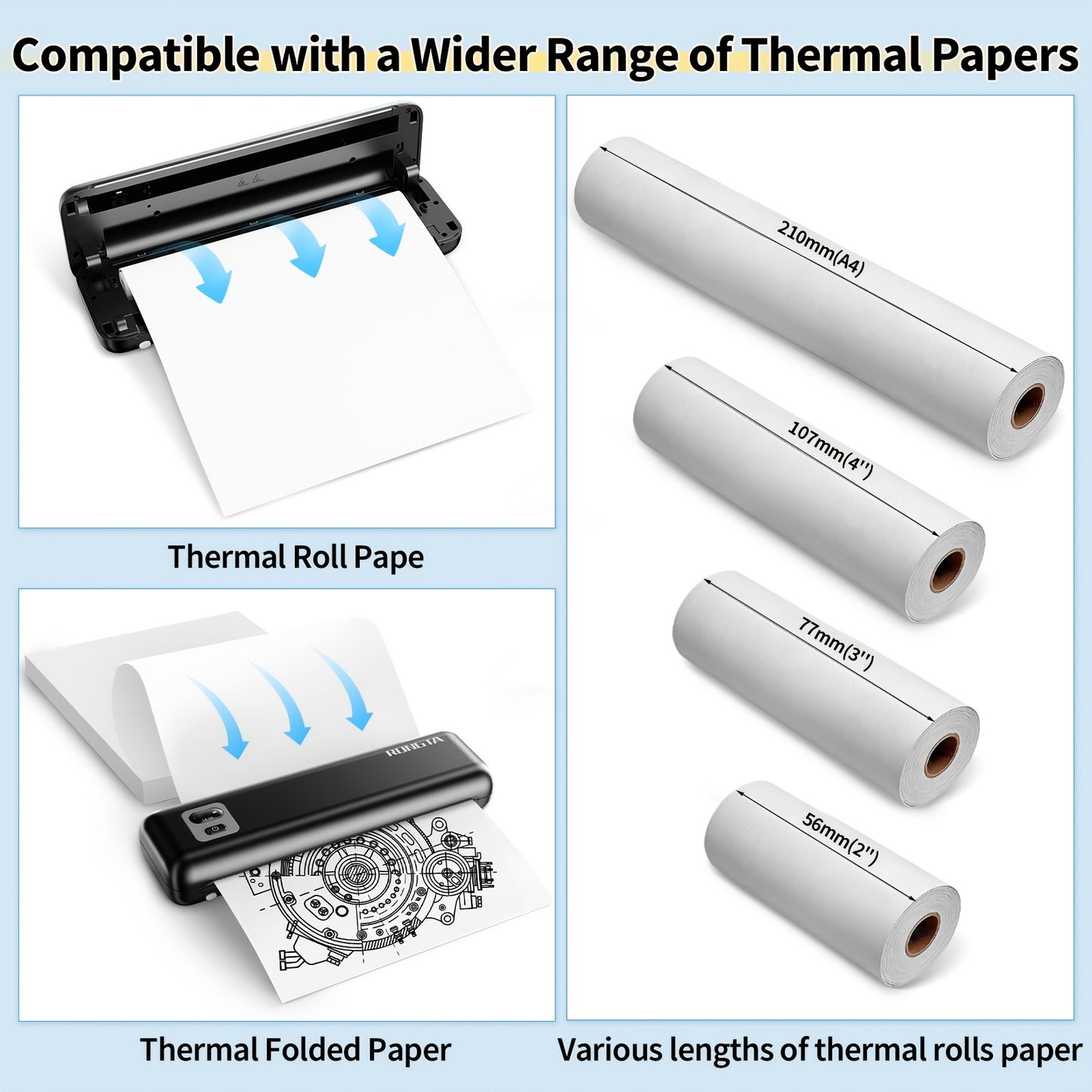 Rongta F82A Portable A4 Thermal Printer for Travel And Office, No Ink Needed, Supports 210-216Mm Thermal Paper, Fast Printing from Mobile Phone, Lightweight Design with Carrying Case, Includes 1 Roll of Thermal Paper