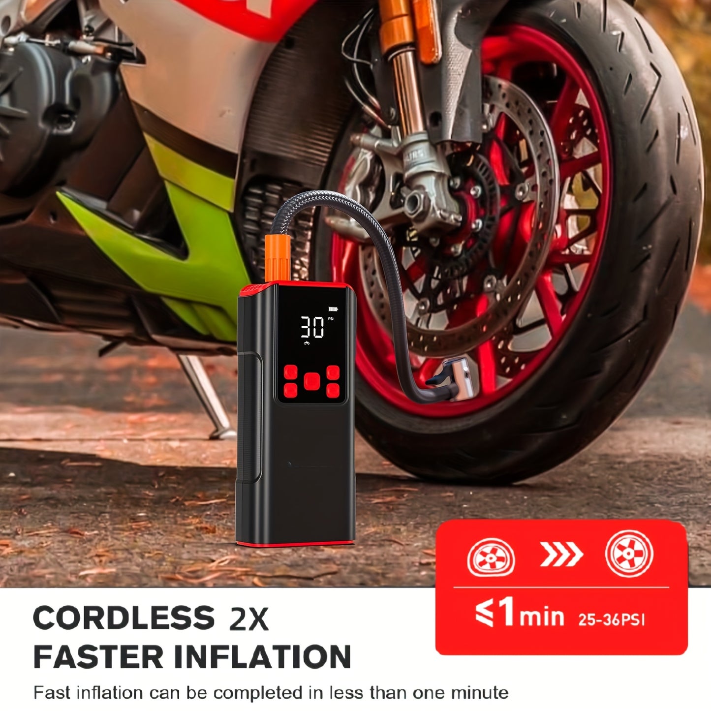 5000Mah Portable Air Compressor with Pressure Gauge, 150PSI Compact Wireless Air Compressor for Car Tires, Motorcycles, Bikes, Balls -Rechargeable, 3 Modes of LED Emergency, Digital Display, Fast Inflation, 4+N Inflation Mode, One-Click Operation