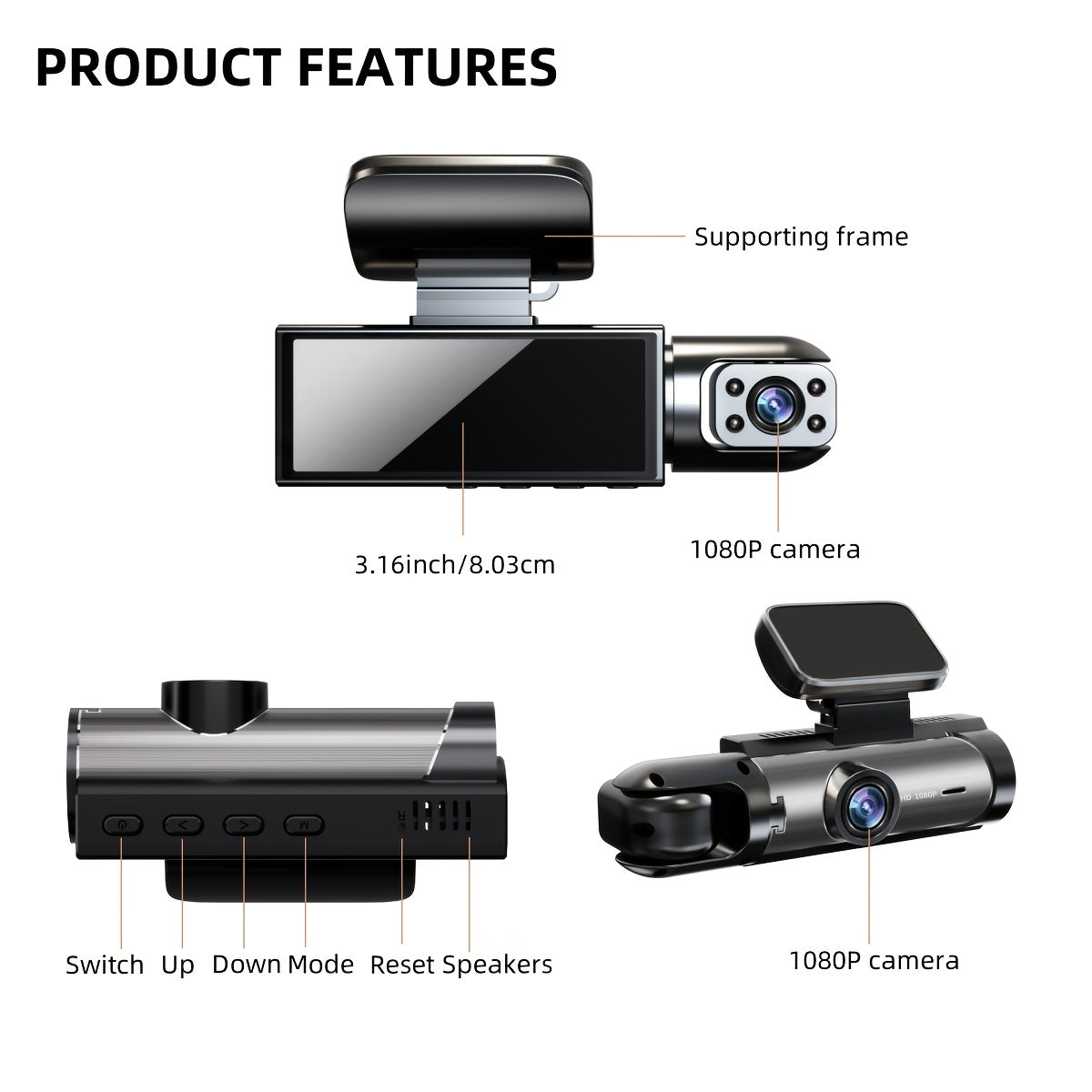 2026 Latest Dual-Lens Car Dash Cam, 1080P Front And In-Car Recording, Optional 32GB Memory Card, Equipped with 3.16-Inch IPS Screen, Night Vision, G-Sensor, Vehicle Safety Monitoring, Motion Detection, Loop Recording, Car Dash Cam, Dual-Lens Design