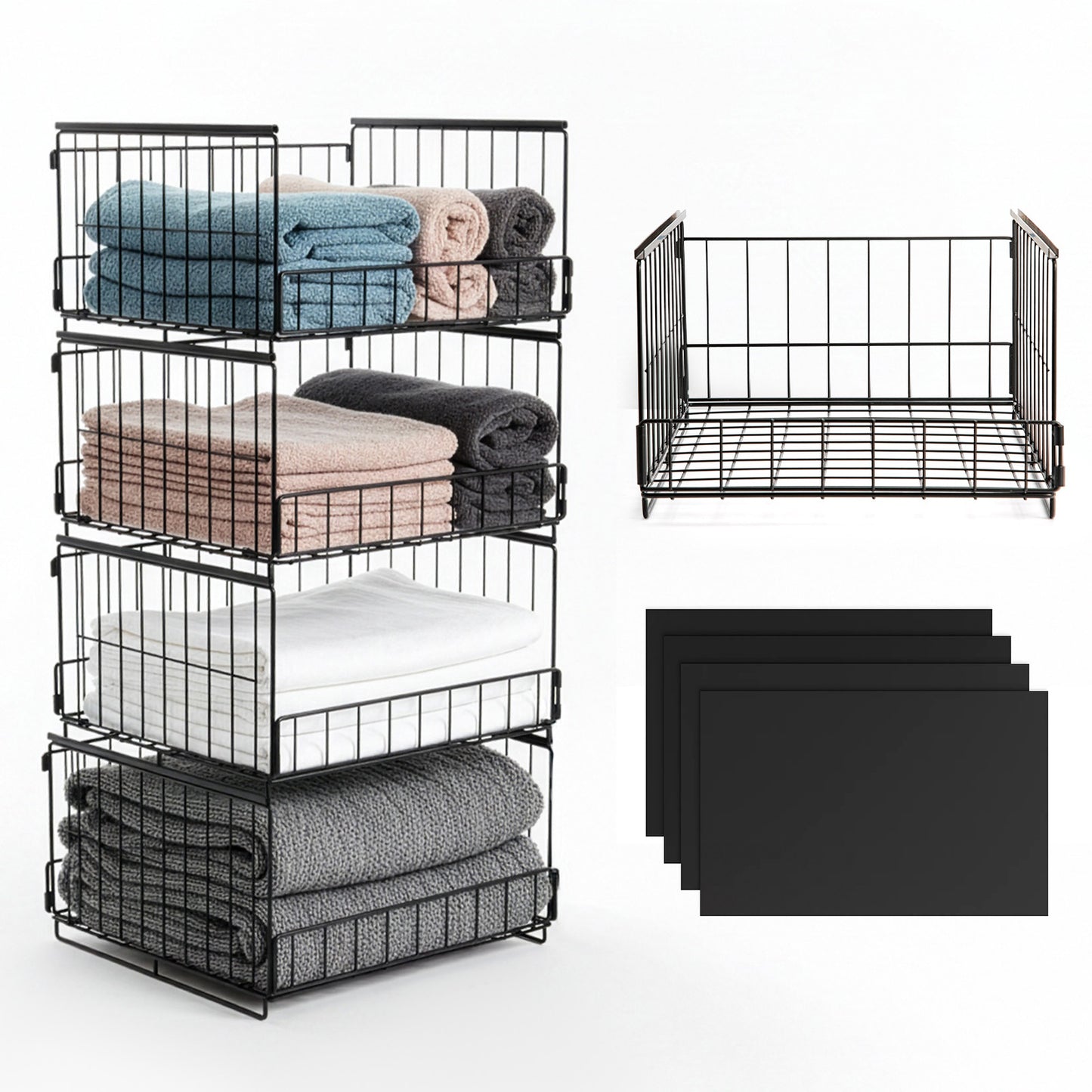 4 Pack Sliding Drawer Wardrobe Organizer, Heavy Duty Stackable Closet Storage Bins with Dividers, Foldable Clothe Organizer Cubes for Bedroom, Cabinet, Kitchen & Cupboard, Space Saving Storage Boxes